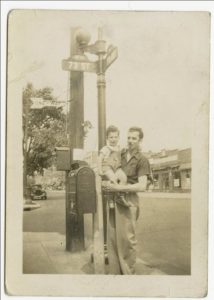 Elliott Gould being held by his father, early 1940s, 73rd Street. Photo courtesy of Elliott Gould