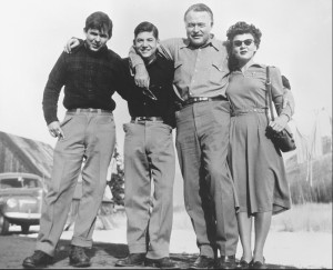 Lillian Ross, Ernest Hemingway and his sons, Gregory and Patrick, in Ketchum, Idaho, 1947. Credit: Mary Hemingway