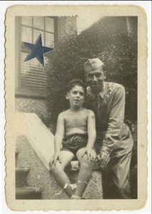 Elliott Gould with his father, who is in uniform, in 1944 (aprox.), across the street from 6801 Bay Parkway. Photo courtesy of Elliott Gould